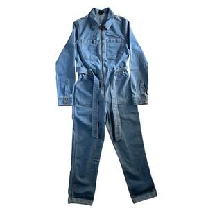 Express Women's Zip Up Denim Jumpsuit, size Small, Cuffed Hem Belted